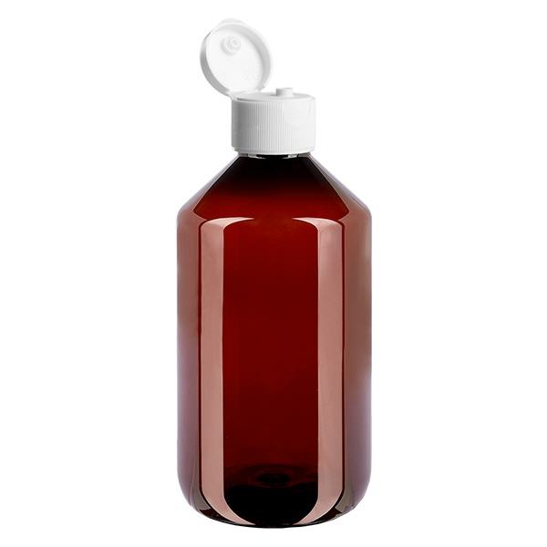 PET-flaske 500 ml med hvid flip-top-kapsel. PET-flaske 500 ml med hvid flip-top-kapsel.