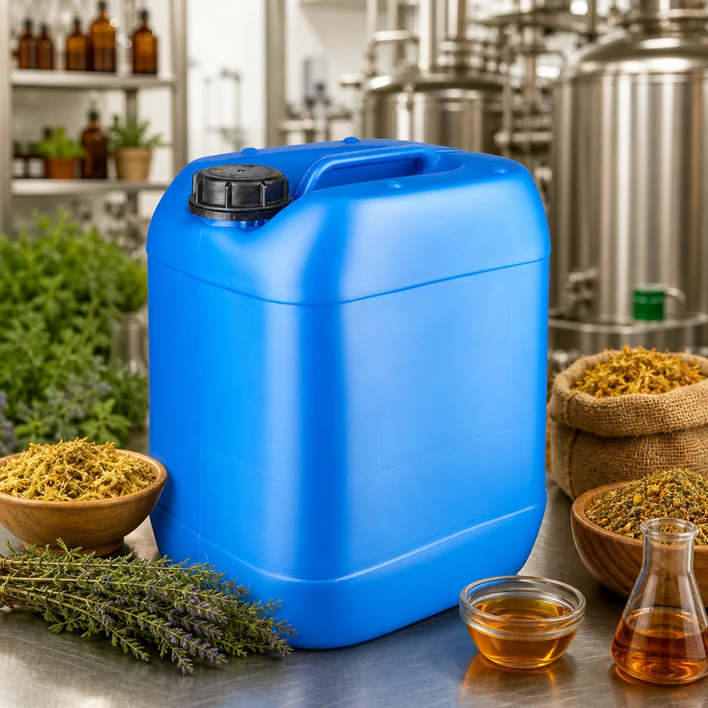 20 liters blå dunk med skruelåg OV Blå 20-liters dunk med skruelåg til urteolier og naturlige ekstrakter