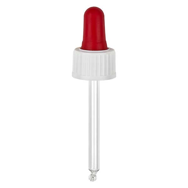 Pipettehætte hvid/rød DIN18, 53,5 mm pipettelængde som standard. Alkoholtæt. Til ApoGlas® 10 ml brun, blå, grøn (+++); klar (++) med 18 mm gevind. Pipettehætte hvid/rød DIN18, 53,5 mm pipettelængde som standard. Alkoholtæt. Til ApoGlas® 10 ml brun, blå, grøn (+++); klar (++) med 18 mm gevind.