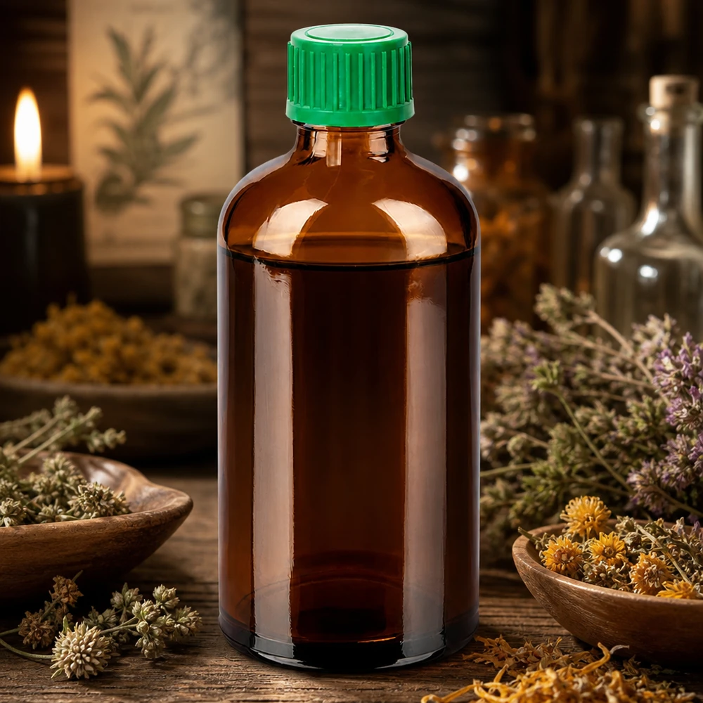 100 ml flaske 11 mm SV grøn OV BrownLine UT18/100 100 ml ravfarvet glasflaske af høj kvalitet med UV-beskyttelse og grønt 11 mm skruelåg