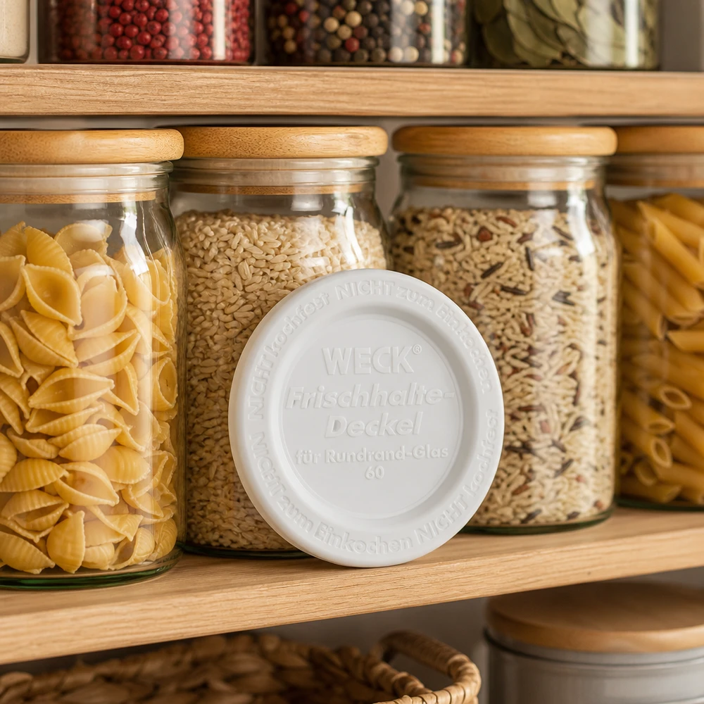 WECK Keep Fresh-låg RR60 Køkkenhylde Opbevaringsglas Pasta Korn Organiseret opbevaring i spisekammeret