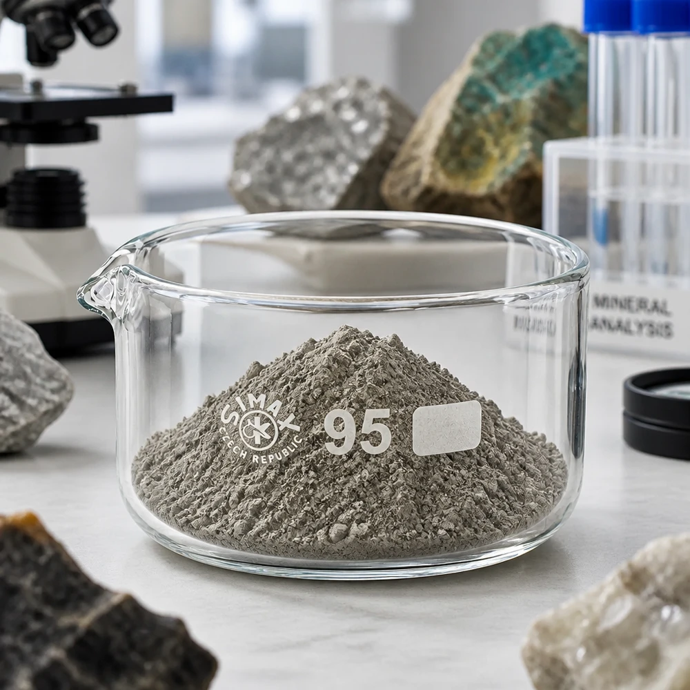 Krystalliseringsskål på 300 ml, fyldt med gråt mineralpulver, til laboratorieanalyse, borosilikatglas, ø 95 mm