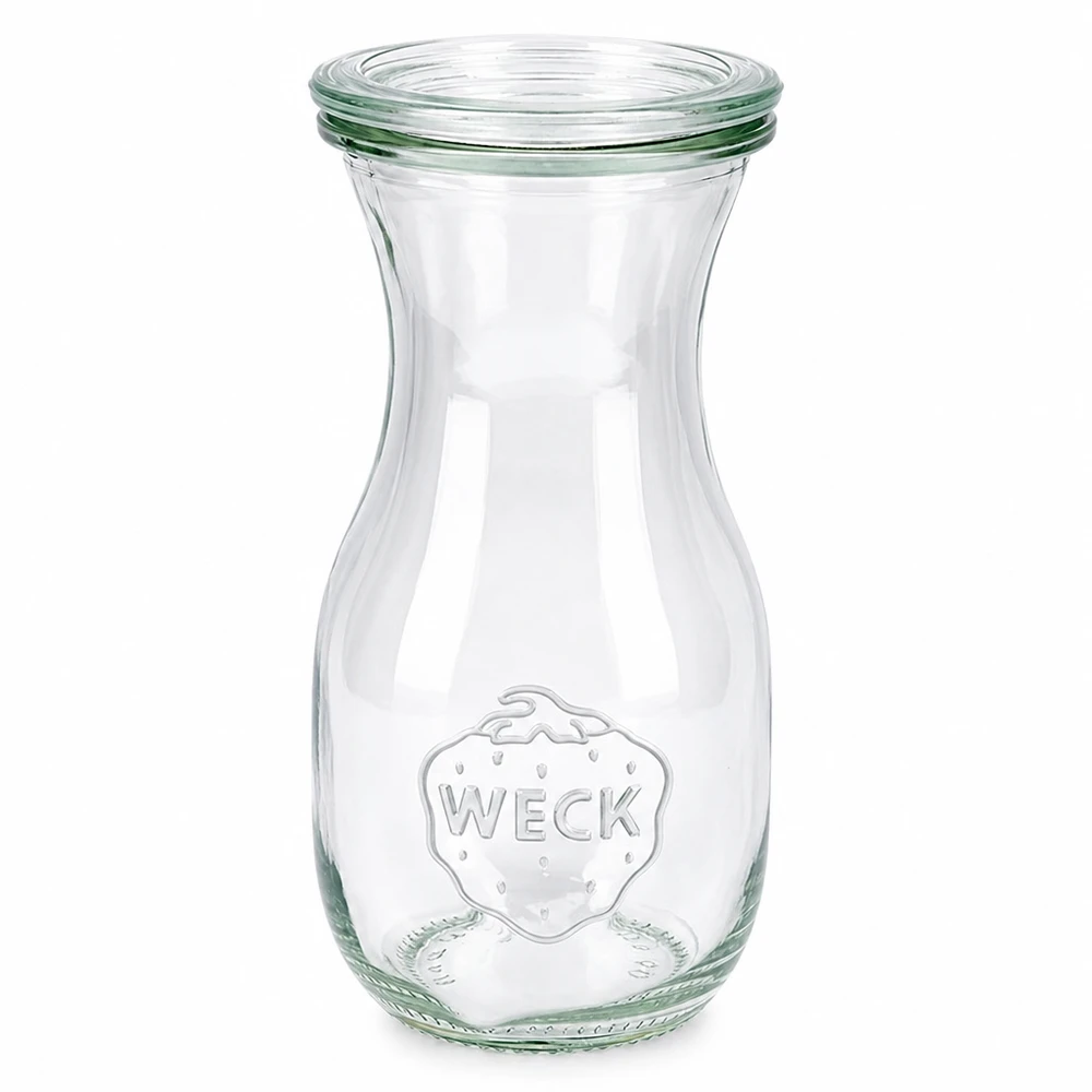 290 ml saftflaske med glaslåg WECK RR60 WECK juiceflaske 290 ml af glas med glaslåg RR60 transparent med Weck-logo til juice og drikkevarer