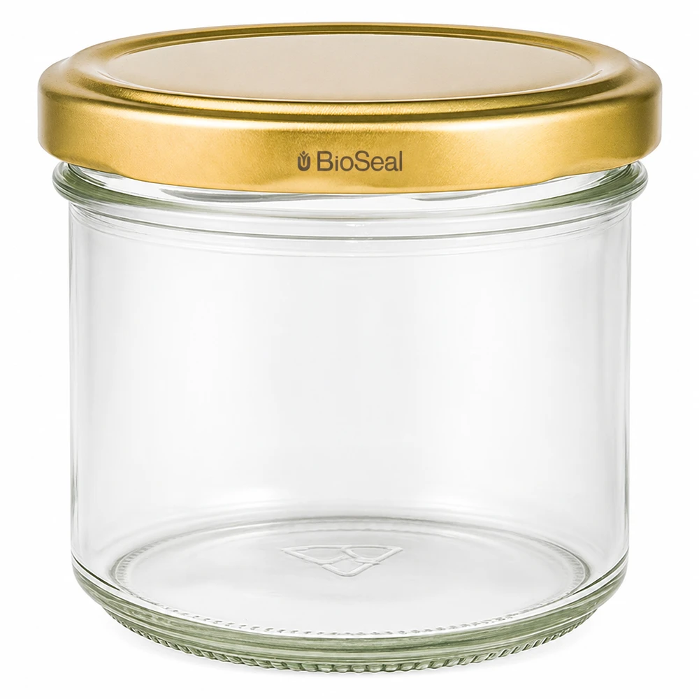 UNiTWIST Lintel125 med guld. Dæksel TO66 BioSeal UNiTWIST-glas 125 ml med gyldent TO66 BioSeal-låg - syltetøjsglas til marmelade og konserves