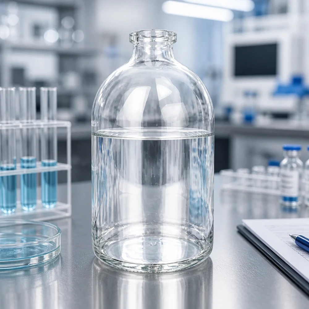 Injektionsflaske i klart glas 100 ml Injektionsflasche 100ml Klarglas mit charakteristischer Schulterform und schmalem Ausguss