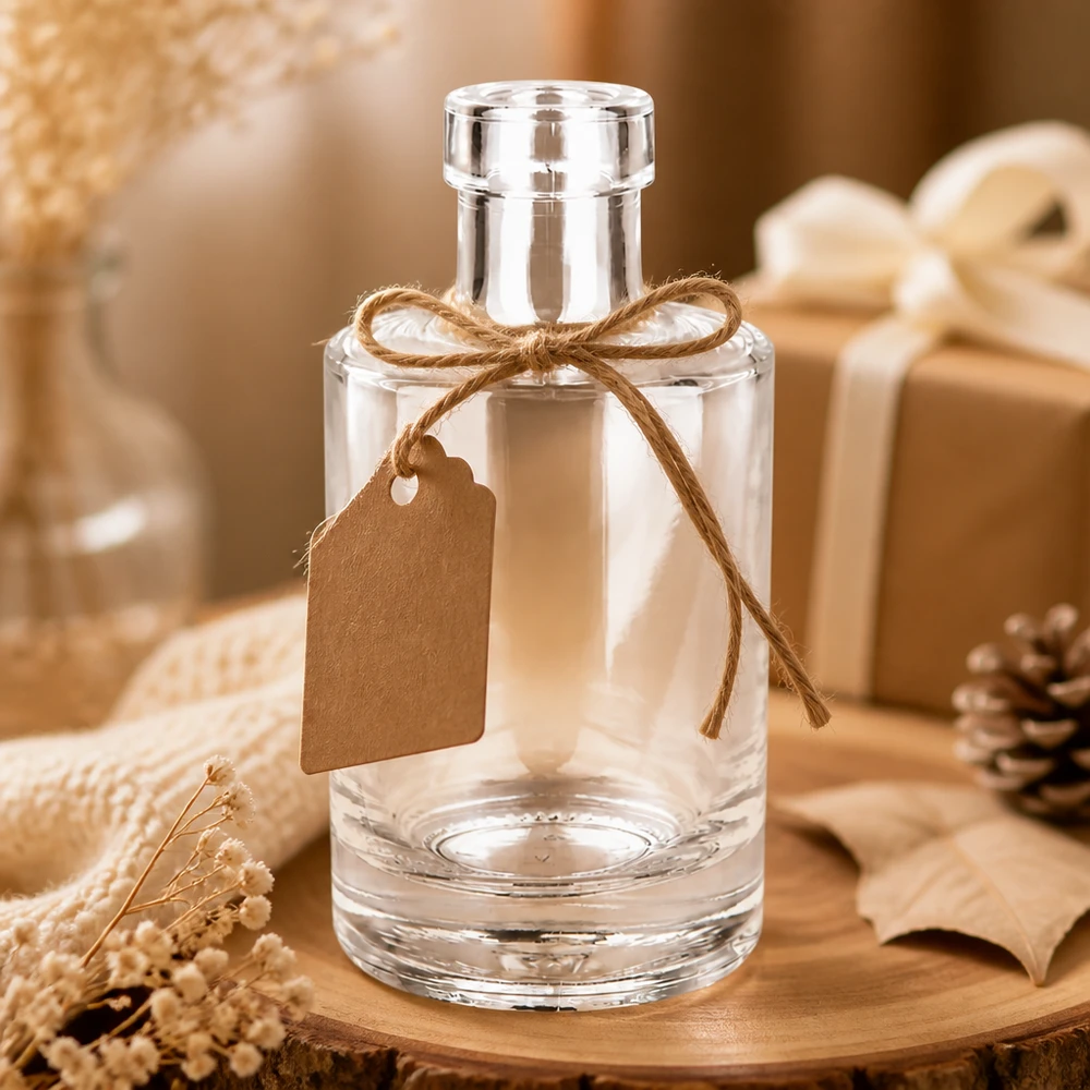 200 ml glasflaske »Marie« uden lukning UNiTWIST® Glasflasche Marie 200ml leer dekorativ mit Geschenkanhänger rustikale Herbstdeko mit Tannenzapfen und warmer Atmosphäre