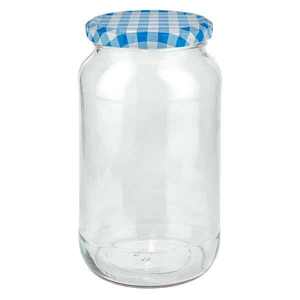 1062 ml rund krukke + BasicSeal-låg blå/hvid UNiTWIST