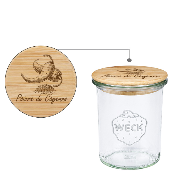 Træbeklædning "Poivre de Cayenne" med WECK-glas på foden Træbeklædning "Poivre de Cayenne" med WECK-glas på foden