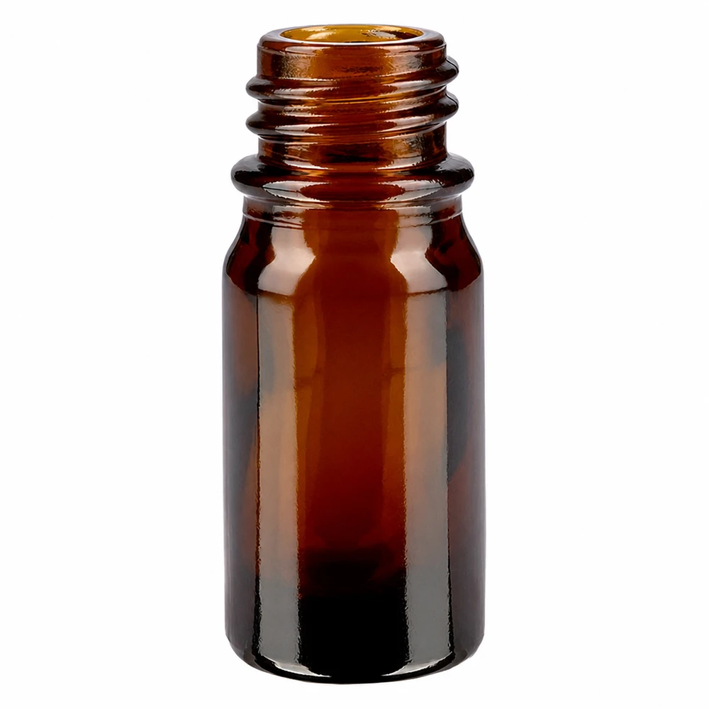 Dropperflaske 5 ml DIN 18 lavet af ravfarvet glas 5 ml brun apoteksflaske ApoGlas lavet af glas med skruegevind til æteriske olier og medicin