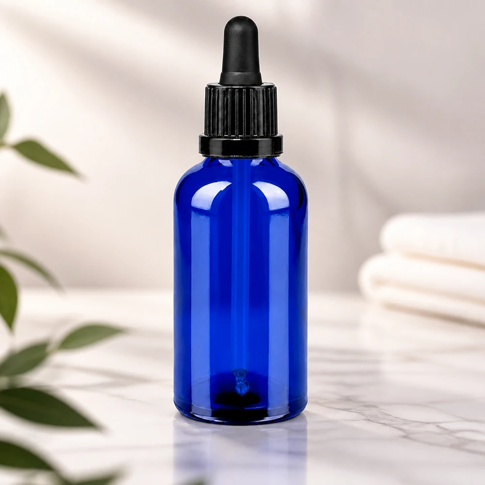 Præcis 50 ml dosering med sort pipette - BlueLine-glasflaske til professionel brug
