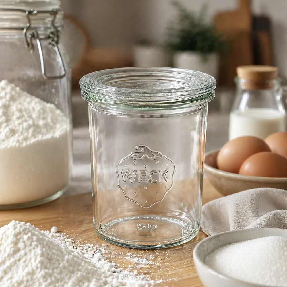 160 ml krukke med glaslåg WECK RR60 WECK 160ml RR60 tom rustik køkkenkrukke med mel, æg og mælk til konservering og opbevaring