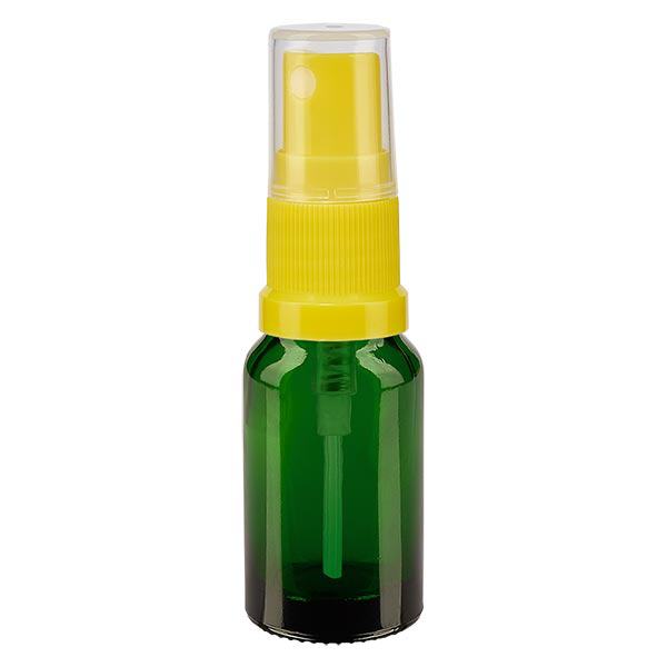 Apotekerflaske grøn 10 ml spraytop gul Apotekerflaske grøn 10 ml spraytop gul