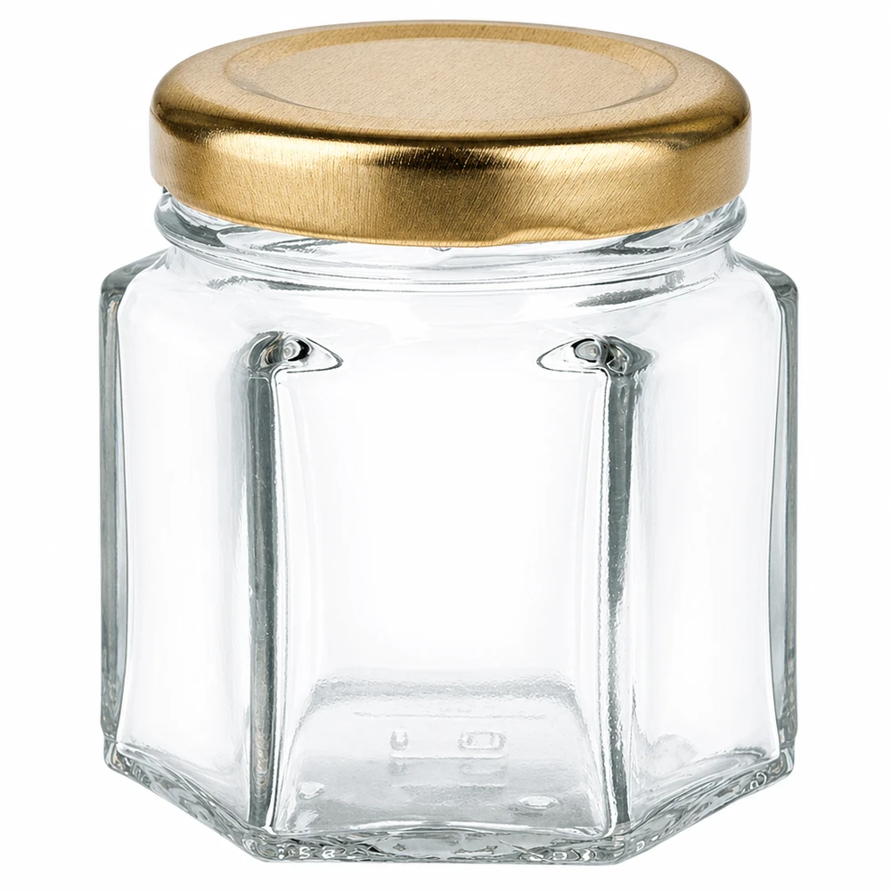 47 ml hexa-krukke med BasicSeal-låg i guld UNiTWIST 47 ml hexa-krukke med BasicSeal-låg i guld UNiTWIST