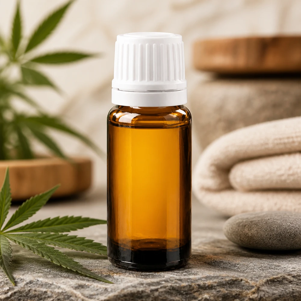 Apoteksflaske brun 10ml dryp v. 1,2 mm hvid OV UV-beskyttet brun flaske på 10 ml med hvid OV-prop, ideel til CBD-olie og naturkosmetik