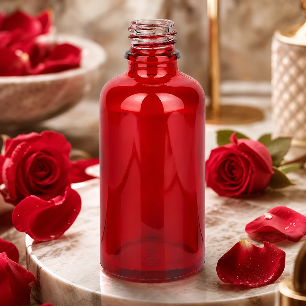 50 ml Apoteksflaske RedLine UT18/50 UNiTWIST 50 ml rød glasflaske RedLine UT18/50 UNiTWIST med UNiTWIST-lukkesystem til sikker opbevaring