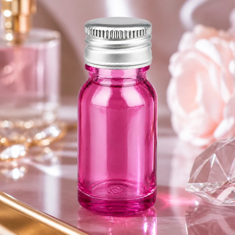10ml flaske 11mm skruelåg aluminium-sølv standard PurpleLine.UT18/10 10 ml flaske med 11 mm åbning i lilla glas og sølvfarvet aluminiumshætte til mobile anvendelser