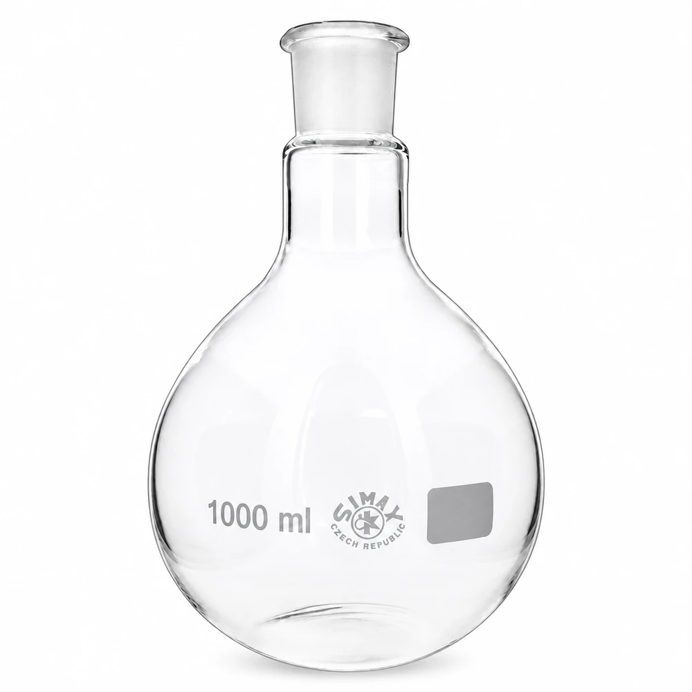 Flaske 1000 ml med standard slebet led (29/32) Rundbundet kolbe 1000 ml lavet af borosilikatglas af høj kvalitet med 29/32 slebet led til laboratorieteknologi