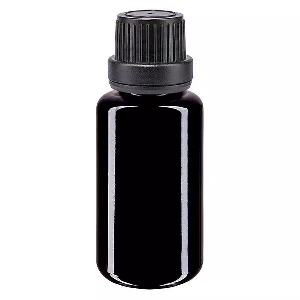 Apoteksflaske viol. 20ml skruelåg sort tæt OV Apoteksflaske viol. 20ml skruelåg sort tæt OV