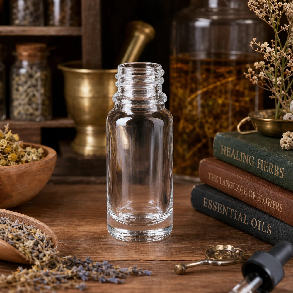 10 ml ApoGlas-apoteksflaske i klart design, perfekt til urteekstrakter og naturmedicin