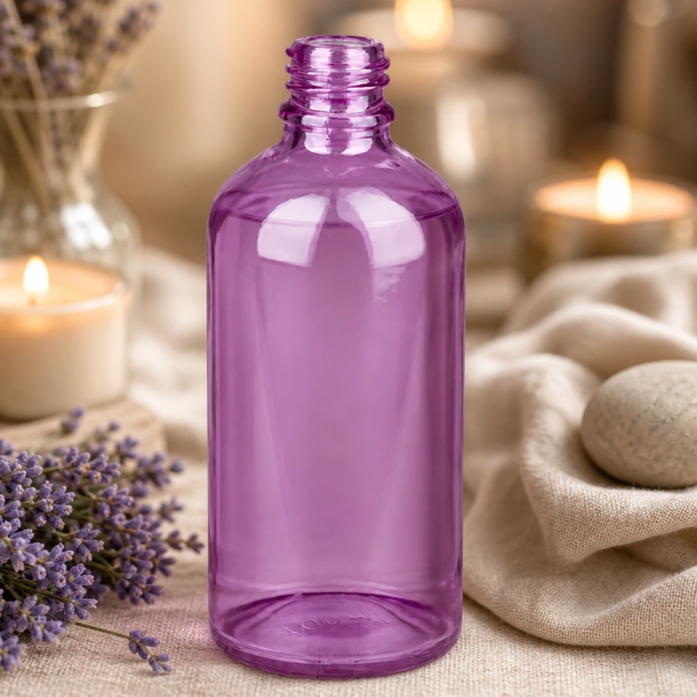 Stilfuld PurpleLine 100 ml apoteksflaske med elegant lilla design til skønhed og spa
