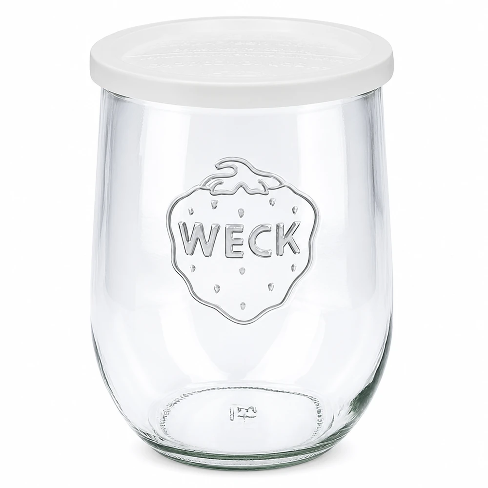 1062 ml tulipankrukke med friskhedslåg WECK RR100 WECK tulipankrukke 1062 ml med hvidt friskhedslåg RR100 konserveringskrukke med logo transparent