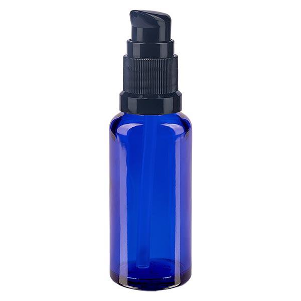 Apoteksflaske blå 30ml pumpehætte sort St Apoteksflaske blå 30ml pumpehætte sort St