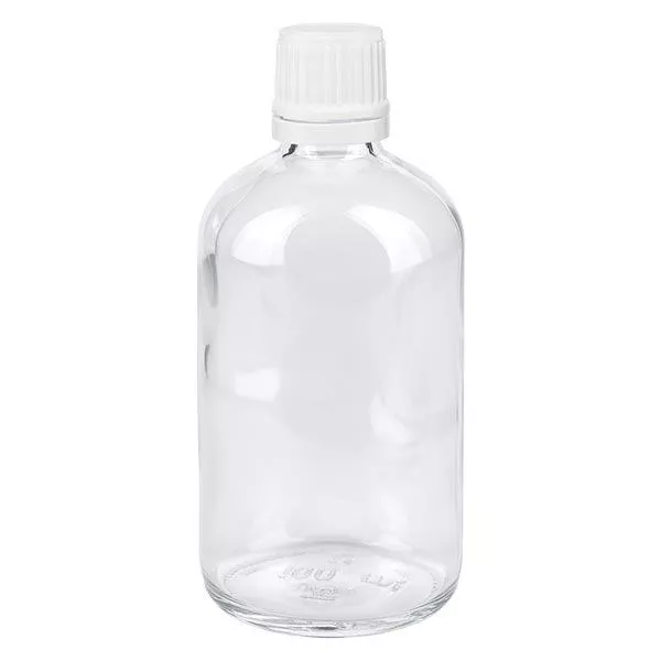 Apoteksflaske klar 100 ml skruelåg hvid OV