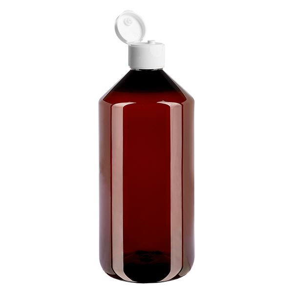 PET-flaske 1000 ml med hvid flip-top-kapsel. PET-flaske 1000 ml med hvid flip-top-kapsel.