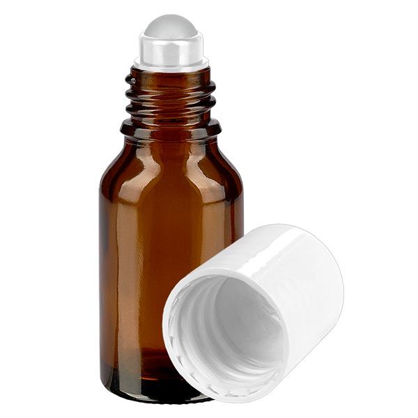 Apoteksflaske brun 15 ml roll-on-hætte hvid Apoteksflaske brun 15 ml roll-on-hætte hvid