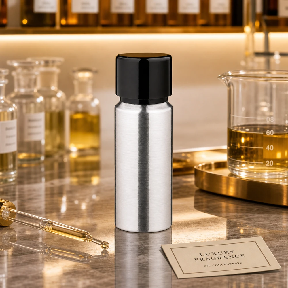 20 ml flaske i poleret aluminium med skruelåg 20 ml aluminiumsflaske af høj kvalitet med poleret sølvoverflade til luksuriøse duftolier og essenser