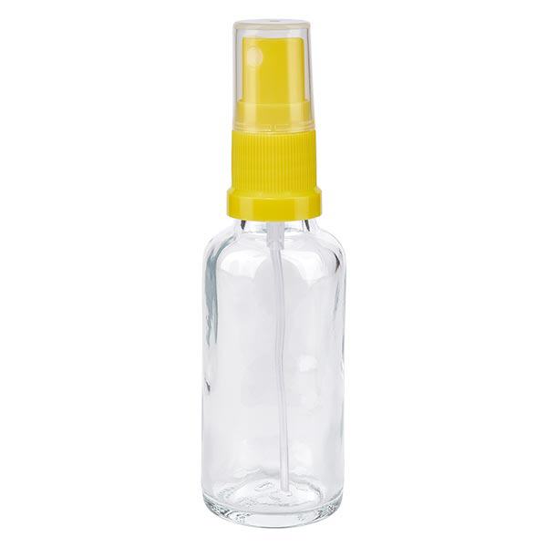Apoteksflaske klar 30 ml spraytop gul Apoteksflaske klar 30 ml spraytop gul