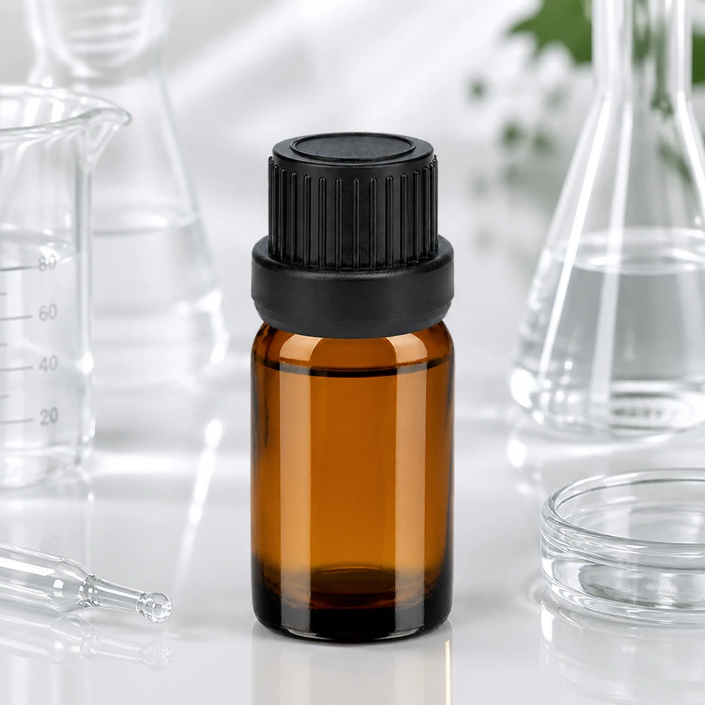 5ml flaske 11mm SV sort OV BrownLine UT18/5 5 ml ravfarvet glasflaske af høj kvalitet med UV-beskyttelse og sort skruelåg til laboratoriebrug