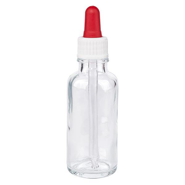 Apoteksflaske klar 30 ml pipette hvid/rød stk. Apoteksflaske klar 30 ml pipette hvid/rød stk.
