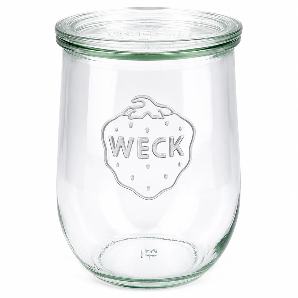 1062 ml tulipankrukke med glaslåg WECK RR100 WECK tulipankrukke 1062 ml med glaslåg RR100 konserveringskrukke gennemsigtig med WECK-logo præget