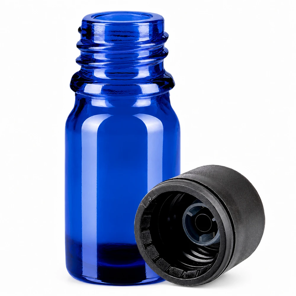 5ml flaske 6mm SV sort STD BlueLine UT18/5 Blå 5 ml glasflaske med skruelåg til kosmetik og apotek professionel