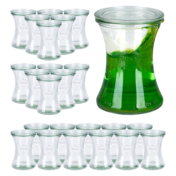 Sæt med 24 Weck-krukker 370 ml delikatessekrukke med 24 glaslåg Sæt med 24 Weck-krukker 370 ml delikatessekrukke med 24 glaslåg