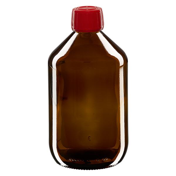 500 ml medicinflaske brun, rød hætte med tyverisikring ApoGlas. Farmaceutisk kvalitet fra EU-produktion. 28 mm (PP28) gevind. (sirup, lys glasflaske) 500 ml medicinflaske brun, rød hætte med tyverisikring ApoGlas. Farmaceutisk kvalitet fra EU-produktion. 28 mm (PP28) gevind. (sirup, lys glasflaske)