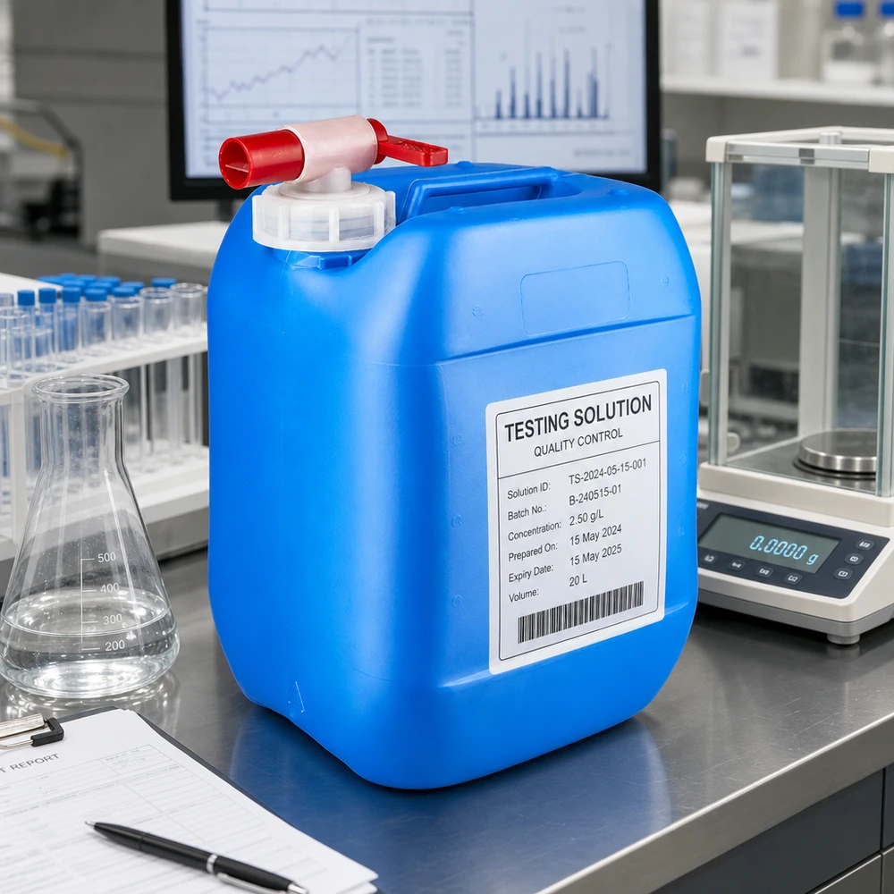 Blå væskekanister på 10 liter med udløbshane til professionelle laboratorieformål