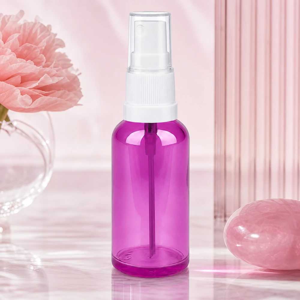 50 ml sprayflaske hvid/transparent Standard PurpleLine UT18/50 50 ml flaske med forstøver i lilla transparent, ideel til ansigtsvand og toner