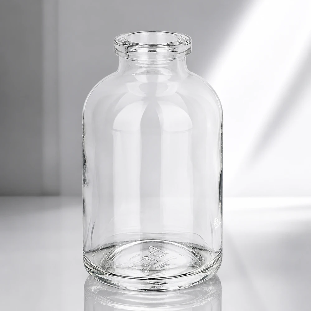 Injektionsflaske i klart glas 50 ml Leere Injektionsflasche aus klarem Glas 50ml für veterinärmedizinische Anwendungen
