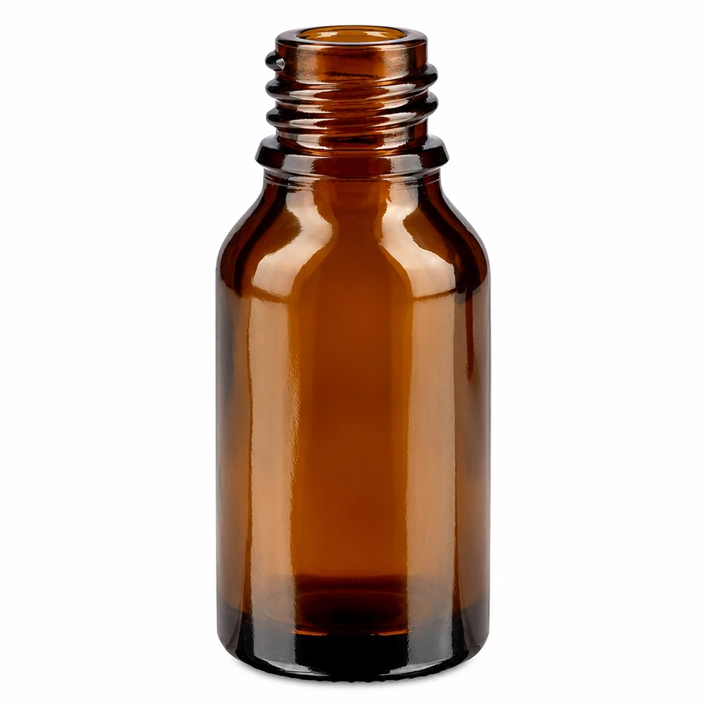 Dropperflaske 15 ml DIN 18 ravfarvet glas 15 ml apoteksflaske i brunt glas med skruegevind til æteriske olier og medicin
