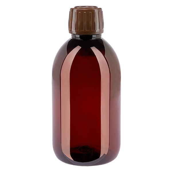 PET-flaske 250 ml med brun hætte OV PET-flaske 250 ml med brun hætte OV