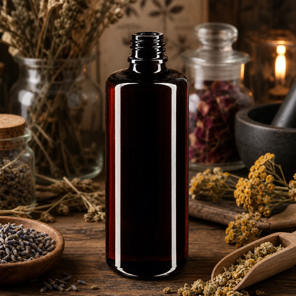 Flaske i violet glas 50 ml DIN 18 (Mironglas) Stilfuld Orion 50 ml dråbeflaske lavet af violet Miron-glas til aromaterapi og naturkosmetik