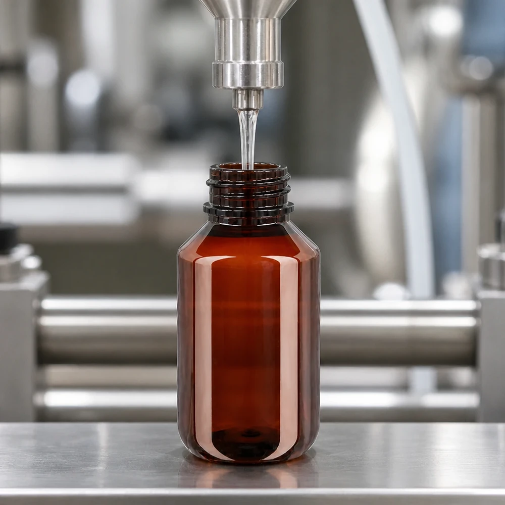 Hochwertige 100ml Kunststoffflasche UV-geschützt bernsteinfarben mit kindersicherem Spritzverschluss