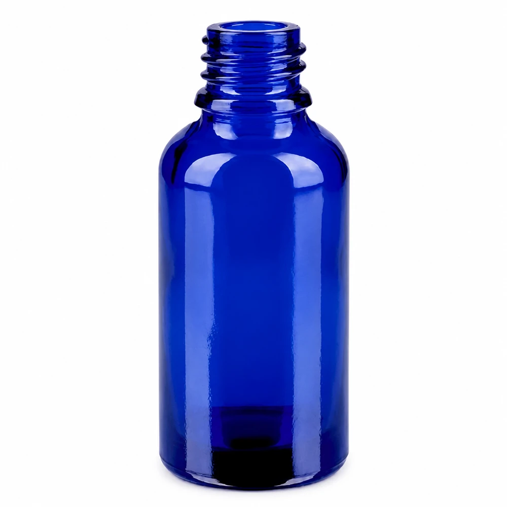 30 ml sprayflaske hvid/tr. STD BlueLine UT18/30 Blå 30 ml glasflaske med skruegevind til æteriske olier og aromaterapi