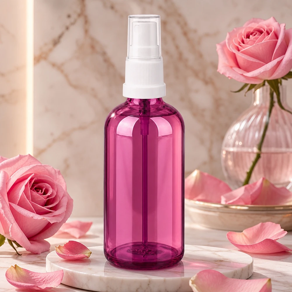 100 ml sprayflaske hvid/transparent Standard PurpleLine UT18/100 100 ml pumpesprayflaske med hvidt sprayhoved i et elegant lilla glaslook