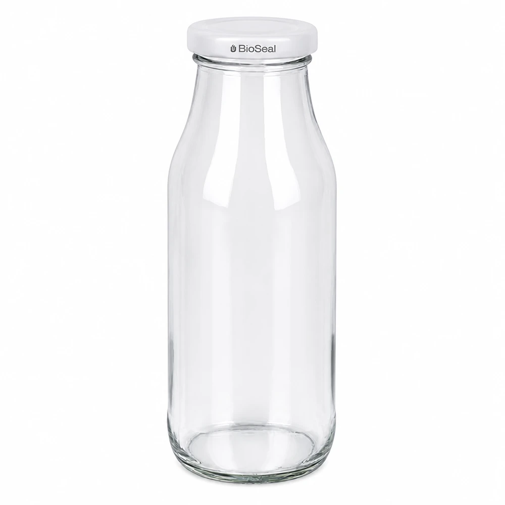 UNiTWIST Bottle263 med hvidt låg TO43 BioSeal Elegante UNiTWIST Glasflasche 263ml mit weißem BioSeal Deckel für Küche und Vorratshaltung von Glas-Fabrik.at