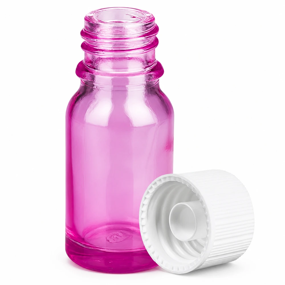 10 ml flaske 11 mm skruelåg hvid standard PurpleLine UT18/10 Lille 10 ml violet glasflaske med hvid hætte, ideel til aromaterapi og naturkosmetik