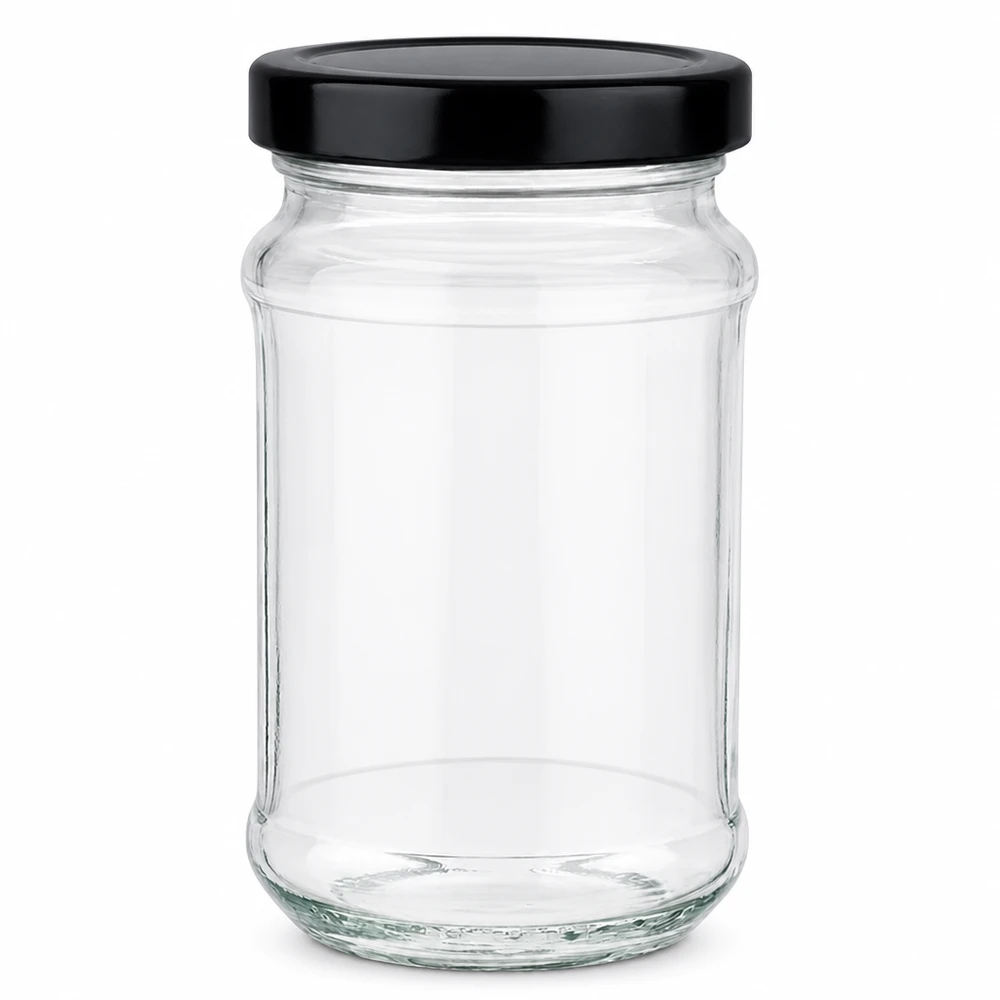 390 ml rund krukke med BasicSeal-låg sort UNiTWIST 390 ml rund krukke med sort BasicSeal-låg UNiTWIST - tom opbevaringskrukke af glas med skruelåg