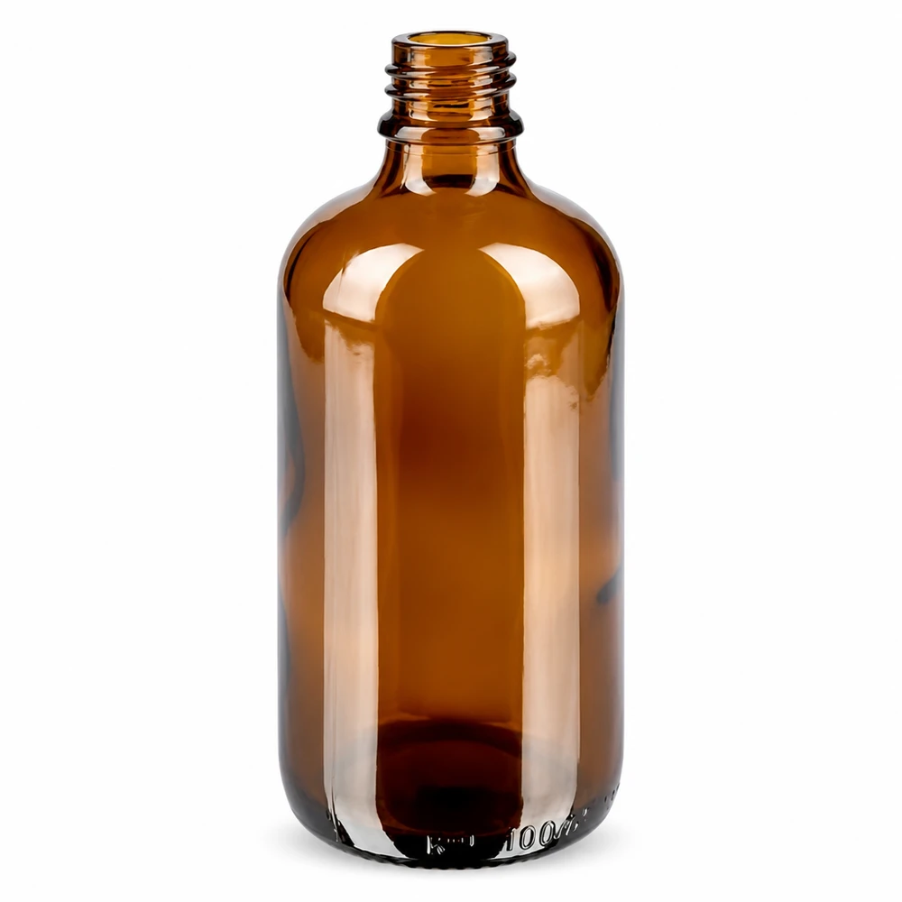 100 ml flaske 11 mm SV hvid OV BrownLine UT18/100 Ravfarvet apotekerflaske 100 ml med 11 mm gevind til æteriske olier og tinkturer